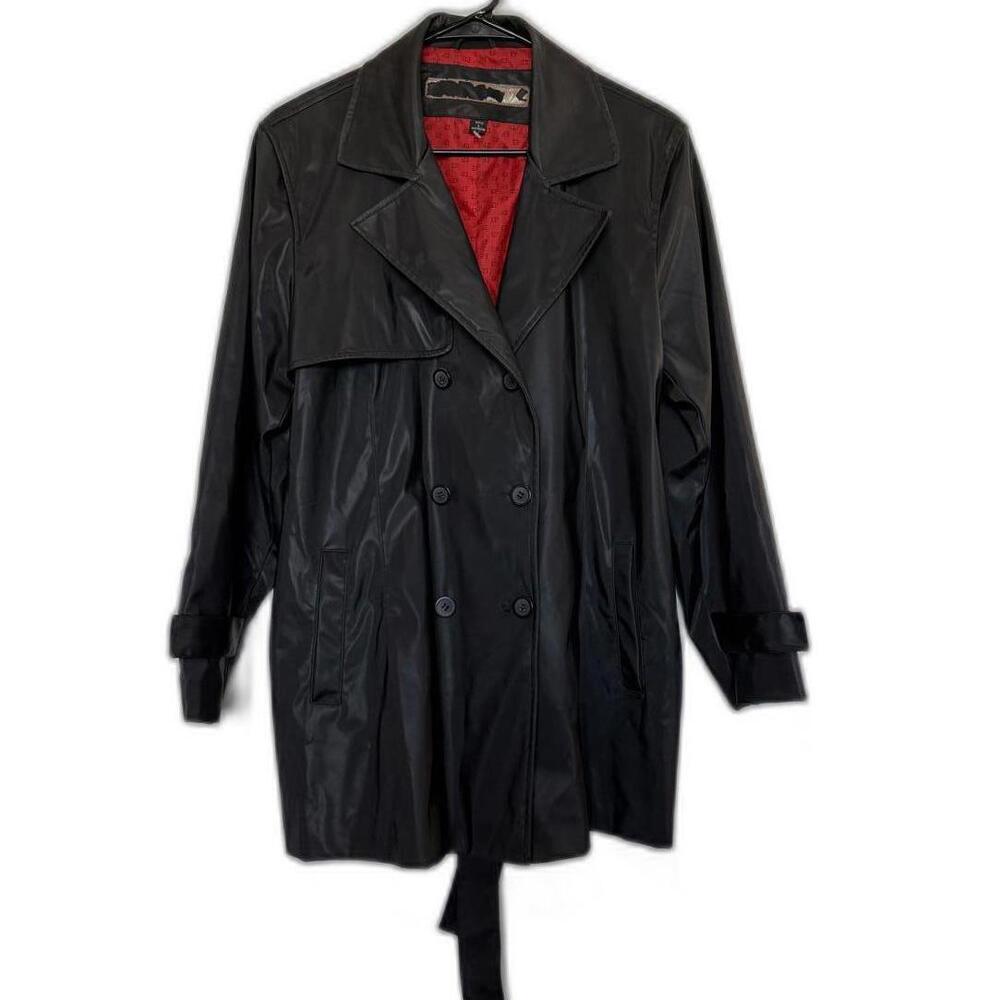 Vintage Y2K Style Black Polyurethane Trench Coat with Belt